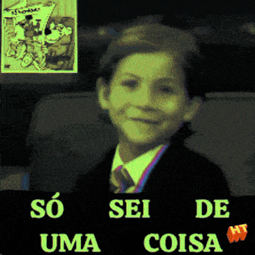 a boy in a suit and tie with the words so sei de uma coisa below him