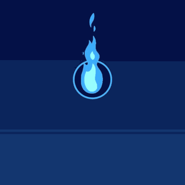 a blue circle with a flame inside of it