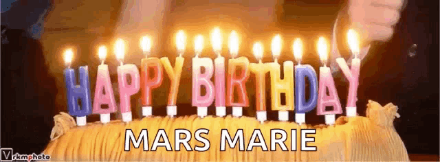 a birthday cake with the words happy birthday mars marie written on it