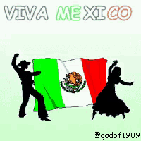 two people dancing in front of a mexican flag with the words viva mexico above them