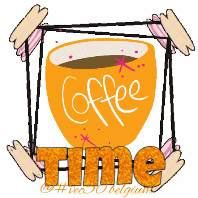 a drawing of a cup of coffee with the word time written below it