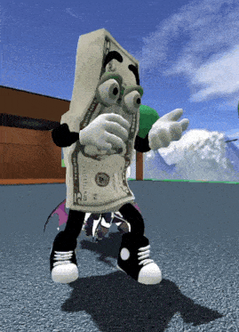 a cartoon character is wearing a 20 dollar bill