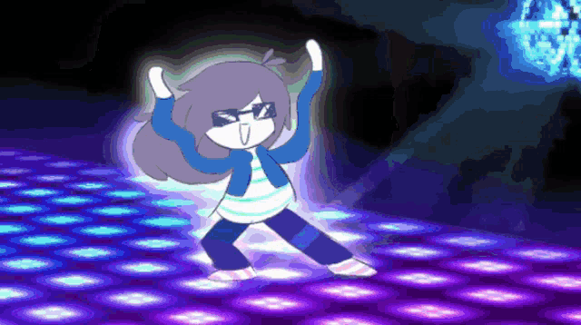 a cartoon of a girl dancing on a disco floor