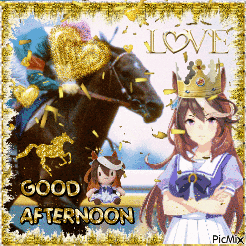 a picture of a horse and a girl with the words good afternoon written on it