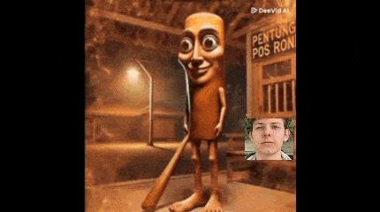 a cartoon character is standing in front of a sign that says " pentong pos ron "