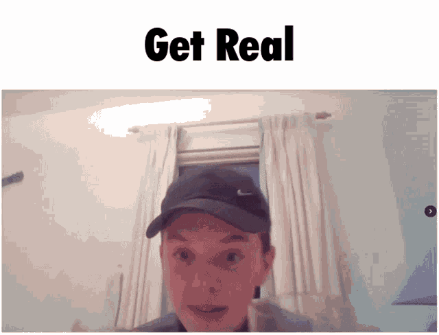 a picture of a boy wearing a hat and the words get real