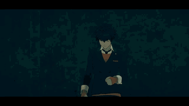 a man in a suit is looking out a window