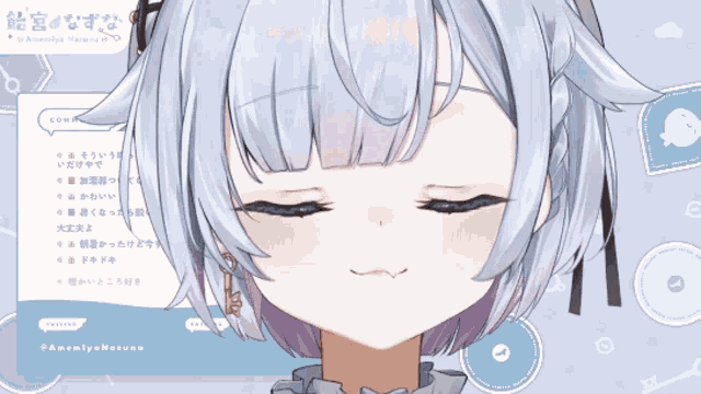 a close up of a girl 's face with her eyes closed and a speech bubble that says #amemiyamazune