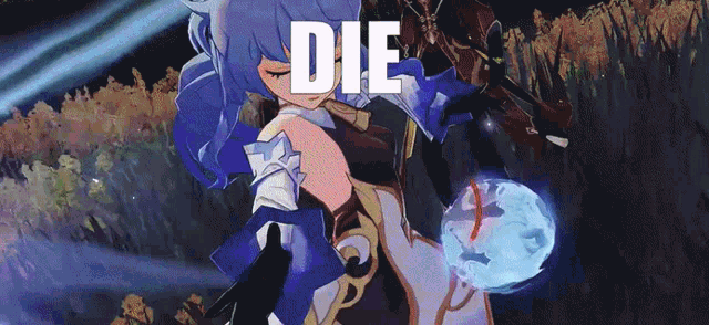 a cartoon of a girl with the word die on it