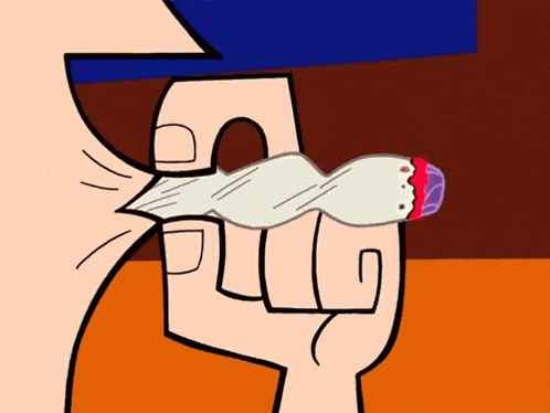 a cartoon of a hand holding a cigarette with smoke coming out of it