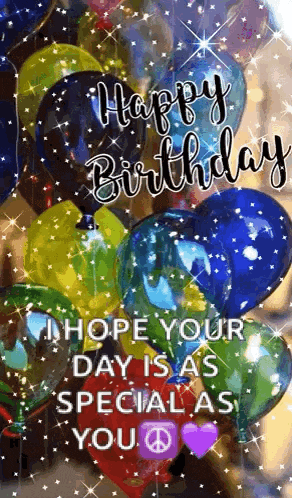 a happy birthday greeting card with balloons and the words `` i hope your day is as special as you ''