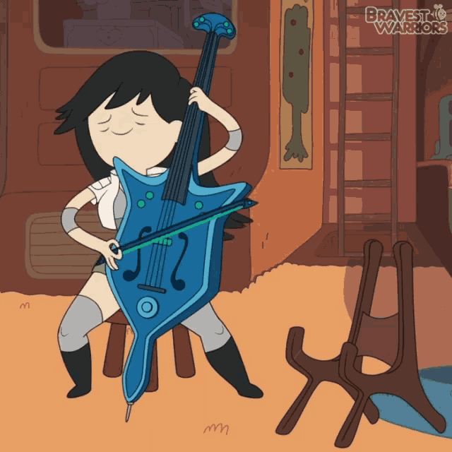 a cartoon of a girl playing a guitar with the words bravest warriors on the bottom right
