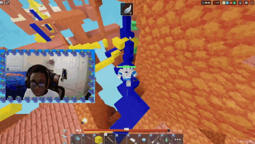 a screenshot of a video game shows a person 's face and a sword