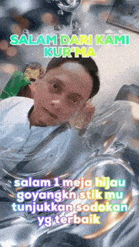 a picture of a man with the words " salam dari kami kurma " above him