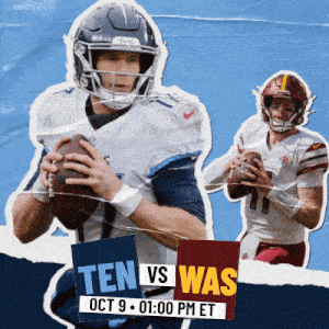 an advertisement for ten vs was shows two football players
