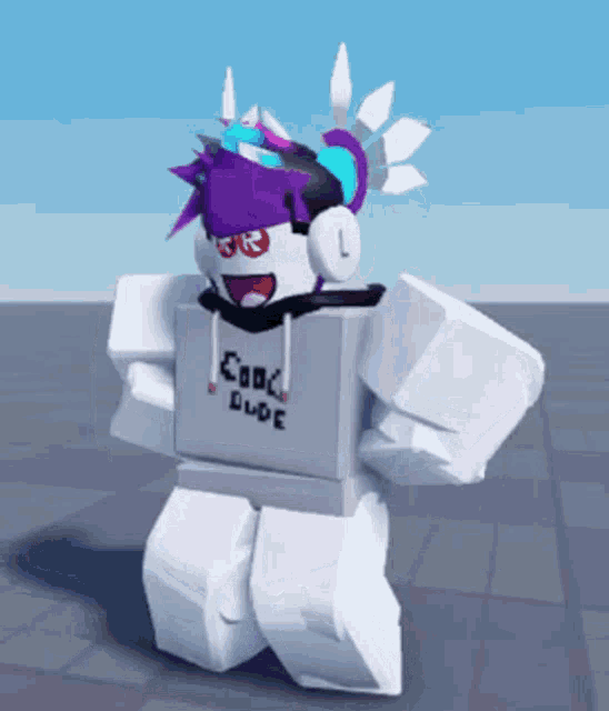 a cartoon character with headphones and a hoodie that says cool dude