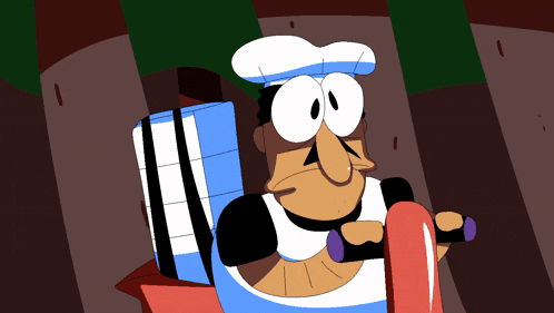 a cartoon character with a chef 's hat and apron