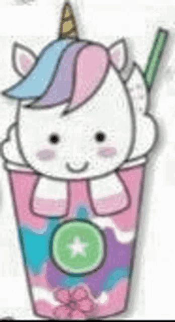 a drawing of a unicorn drink with a straw .