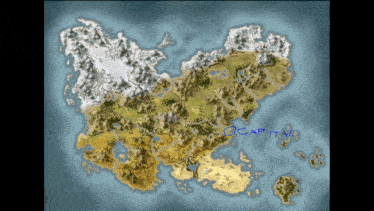 a map with capital written in blue