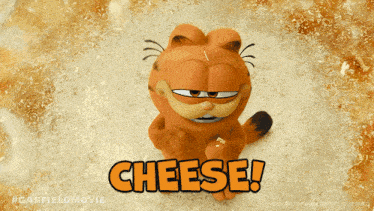 a picture of garfield from the garfield movie with the caption cheese