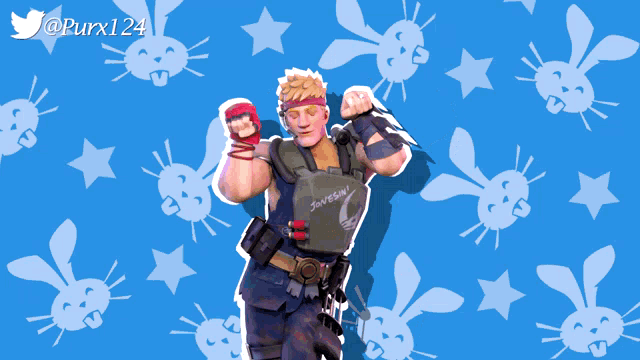a man with a vest that says ' juvenile ' on it stands in front of a blue background
