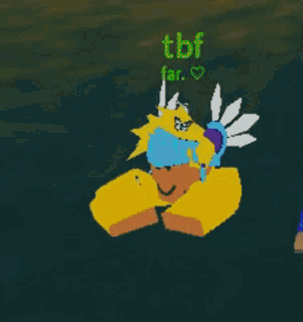 a cartoon character with the name tbf far written on the bottom