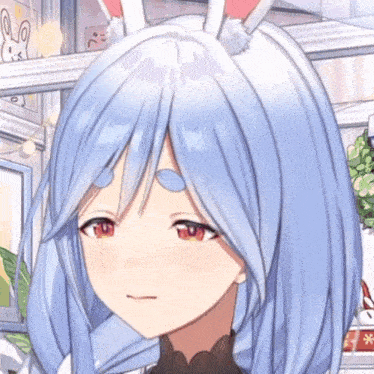 a close up of a anime girl with bunny ears