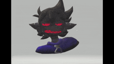 a 3d model of a person with a purple shirt and red eyes