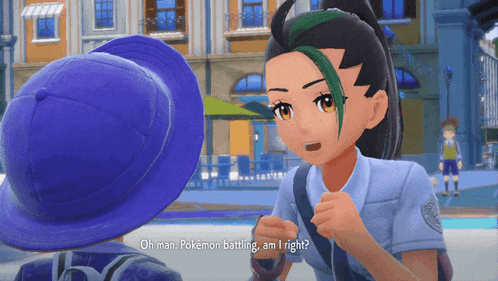a girl in a blue hat is talking to another girl in a video game