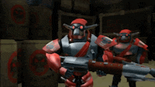 a video game character holding a gun in front of a sign that says " no smoking "