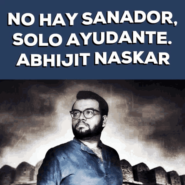 a poster for abhijit naskar shows a man in glasses
