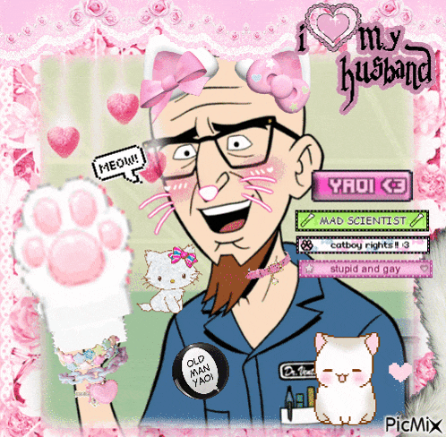 a cartoon of a man with cat ears and paws and the words i love my husband on the top