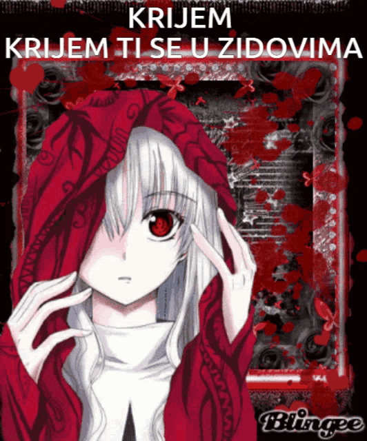 a picture of a girl with a red hood and the words krijem ti se u zidovima on the bottom