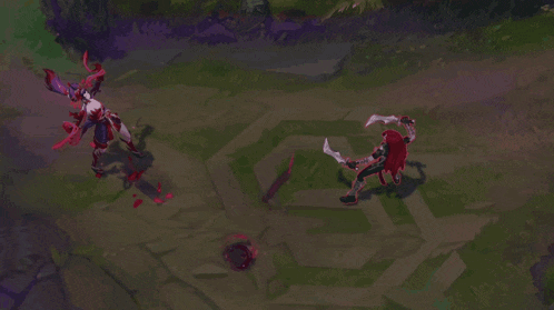 a video game scene with a red flower and a purple circle