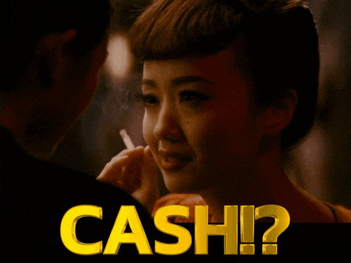 a woman smoking a cigarette with the word cash behind her