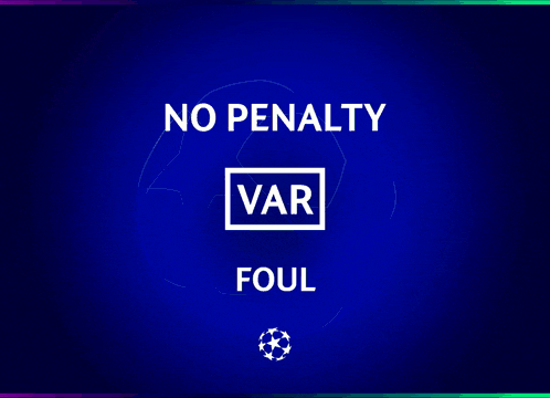 a blue background with the words no penalty var and foul