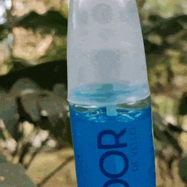 a bottle of door de vello is sitting outside