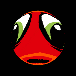 a pixel art drawing of a red and green eye
