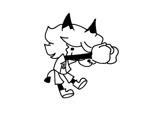 a black and white drawing of a cartoon character with horns and glasses .