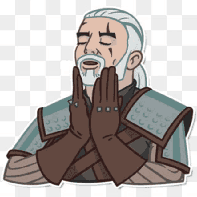 a cartoon of a man with his eyes closed and his hands folded