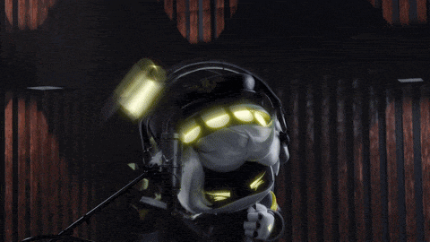 a cartoon character is singing into a microphone while reading a book