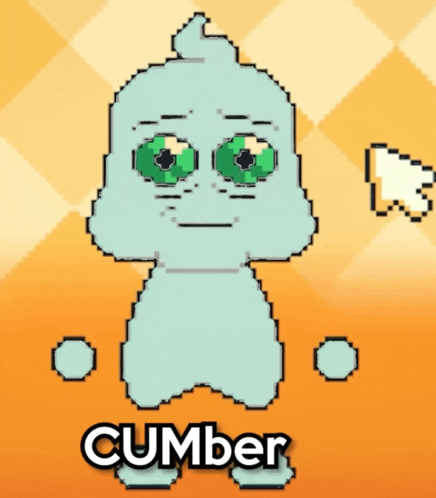 a pixel art drawing of a baby with the name cumber