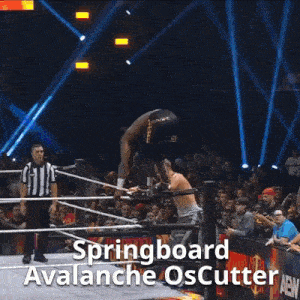 a wrestling match with the words springboard avalanche oscutter