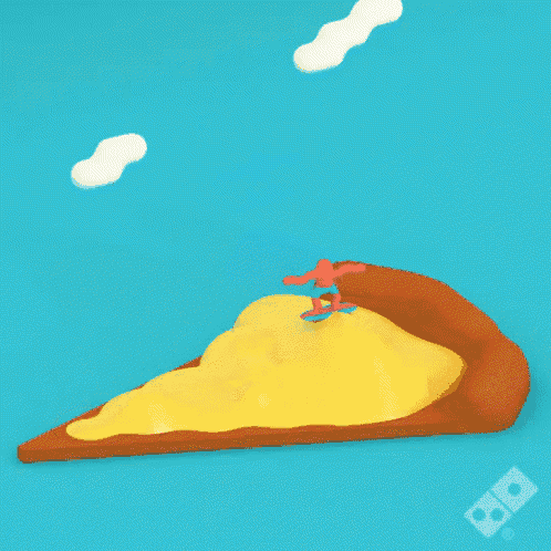 a domino 's logo can be seen on a blue background behind a slice of pizza
