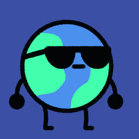 a cartoon drawing of a globe wearing sunglasses and a microphone
