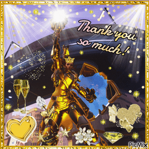 a thank you so much greeting card with a gold knight