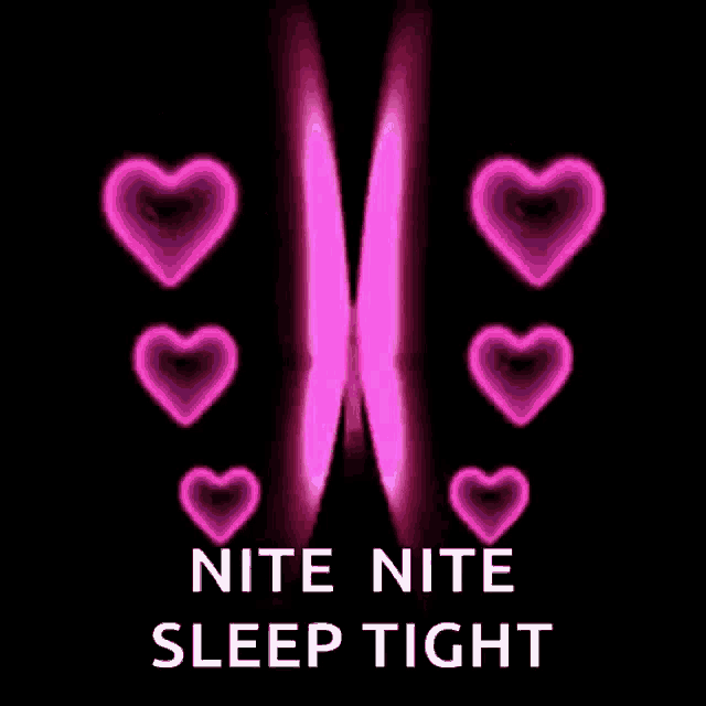 a pink butterfly on a black background with the words nite nite sleep tight below it
