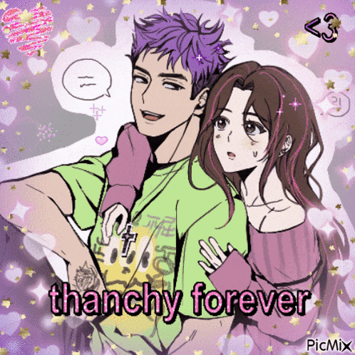 a drawing of a boy and a girl with the words thanchy forever