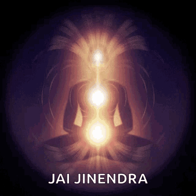 a jai jinendra poster with a person meditating