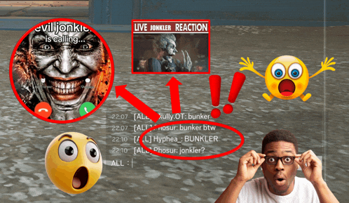 a man is looking at a screen with a picture of the joker and the words live jonkler reaction